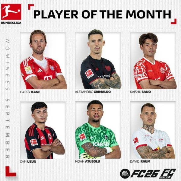 Các ứng cử viên người chơi Bundesliga chính thức cho tháng 9: Kane Leads, Grimaldo và Uzun có trong 